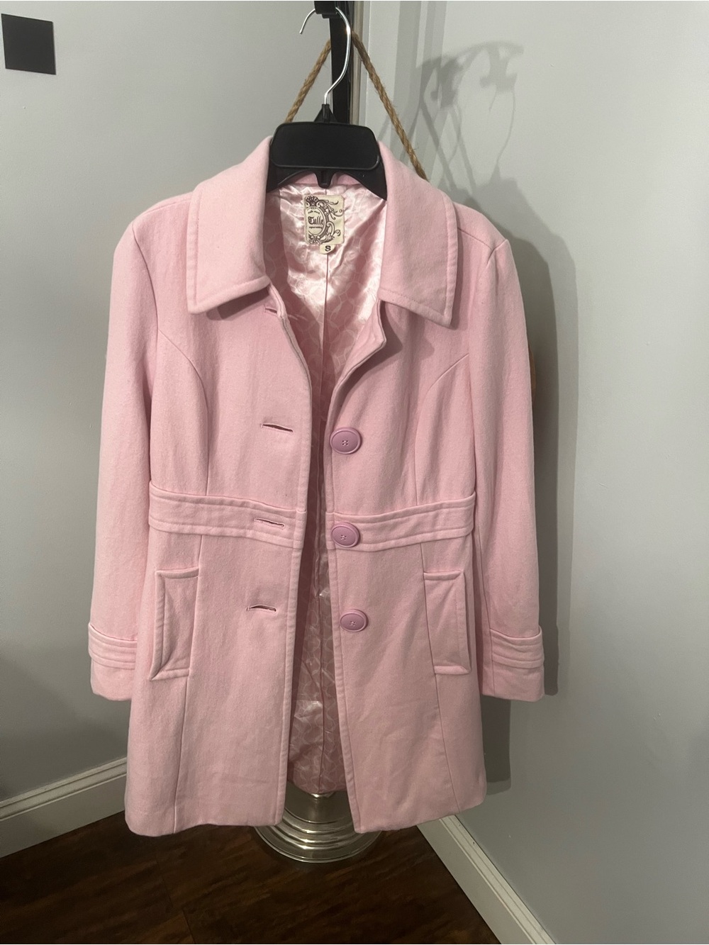 Anthropologie Tulle Pink Wool Pea Coat with Button Front - Picture 3 of 12